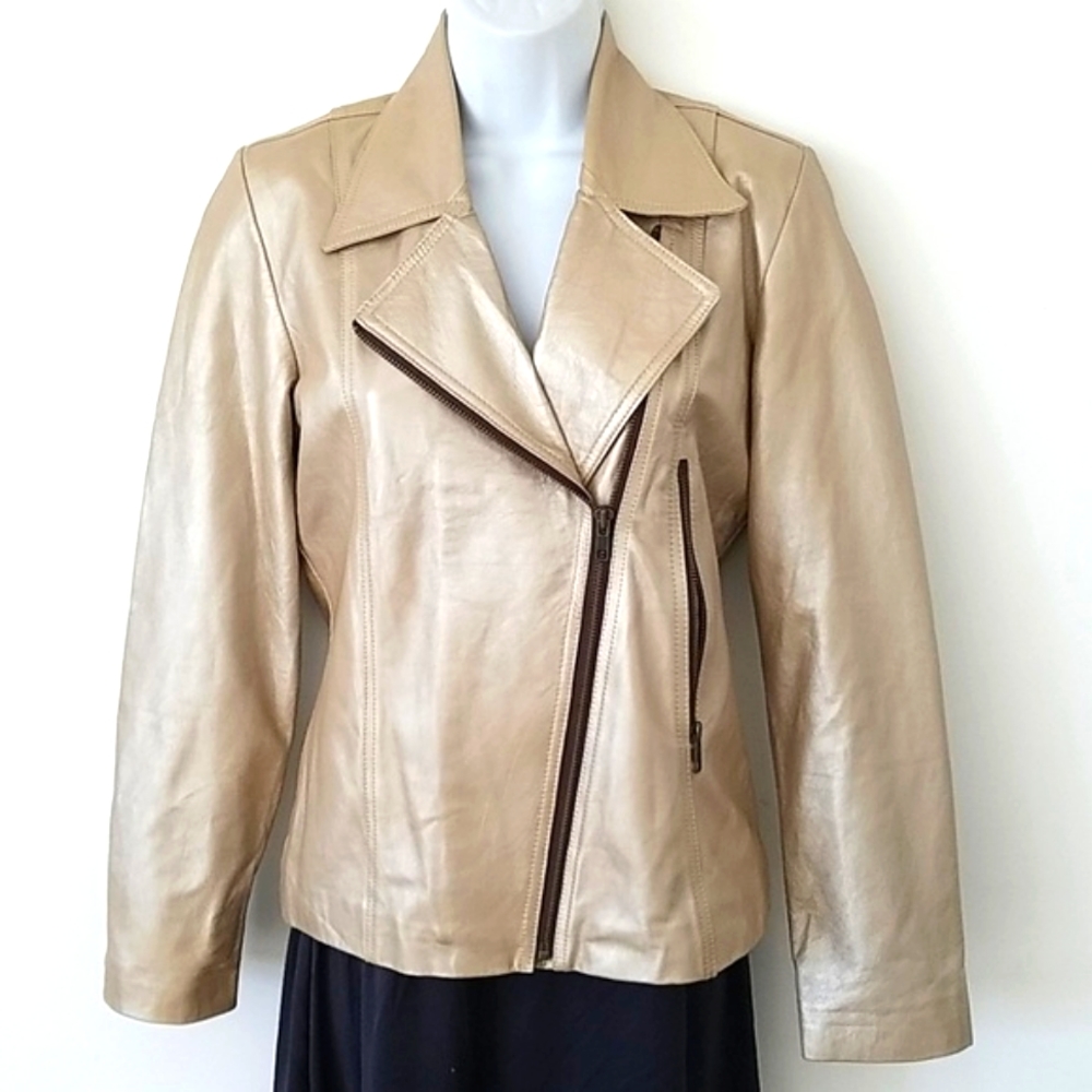 Gold Leather Moto Jacket sz XS Biker Vintage 90's small